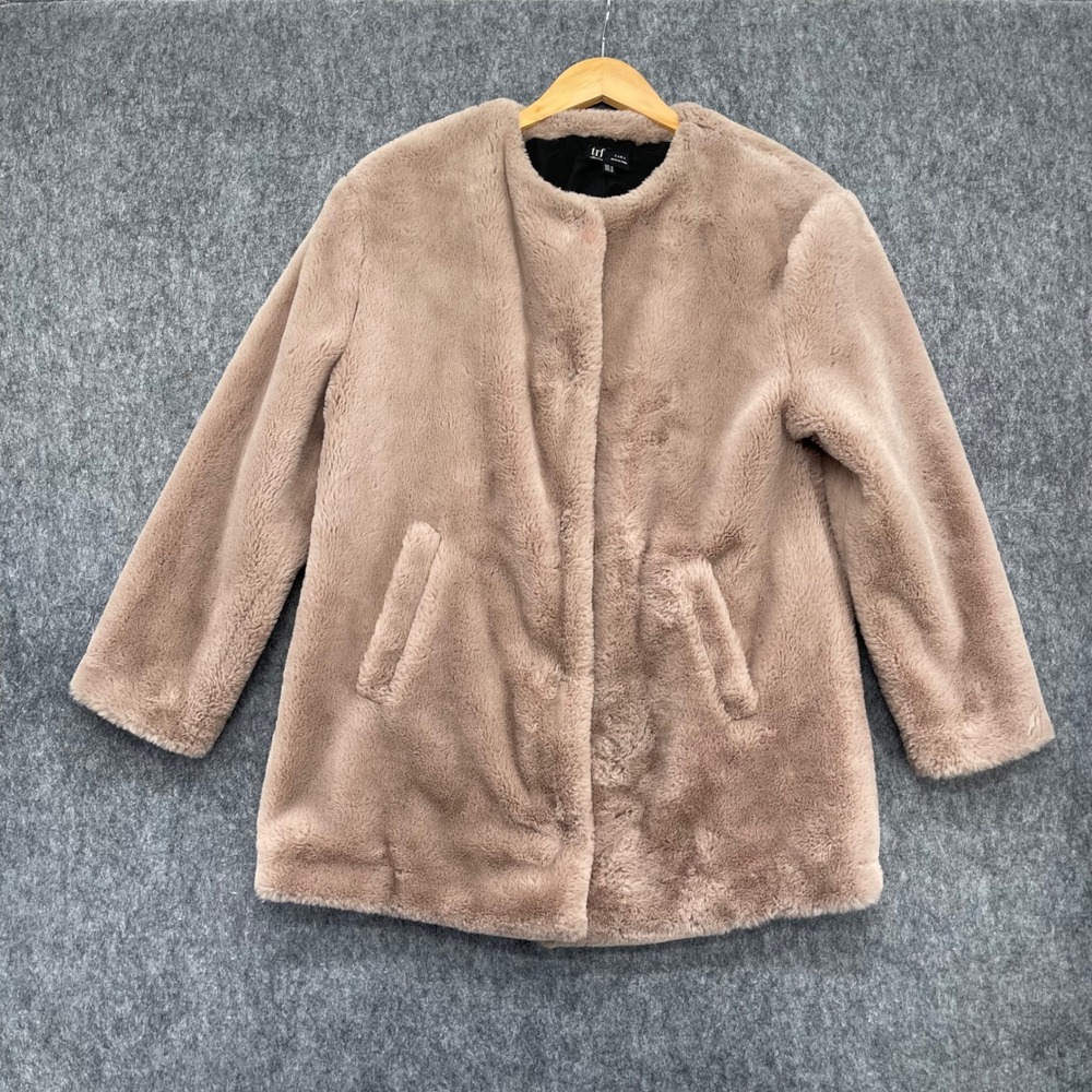 Zara TRF Coat Womens Medium Collection Mauve Faux Fur Coat Open Front Snap